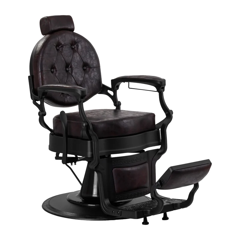Gabbiano President Barber Chair Vintage Brown – Professionele Hydraulische Kappersstoel – Oud Leer Look – Zwart Frame