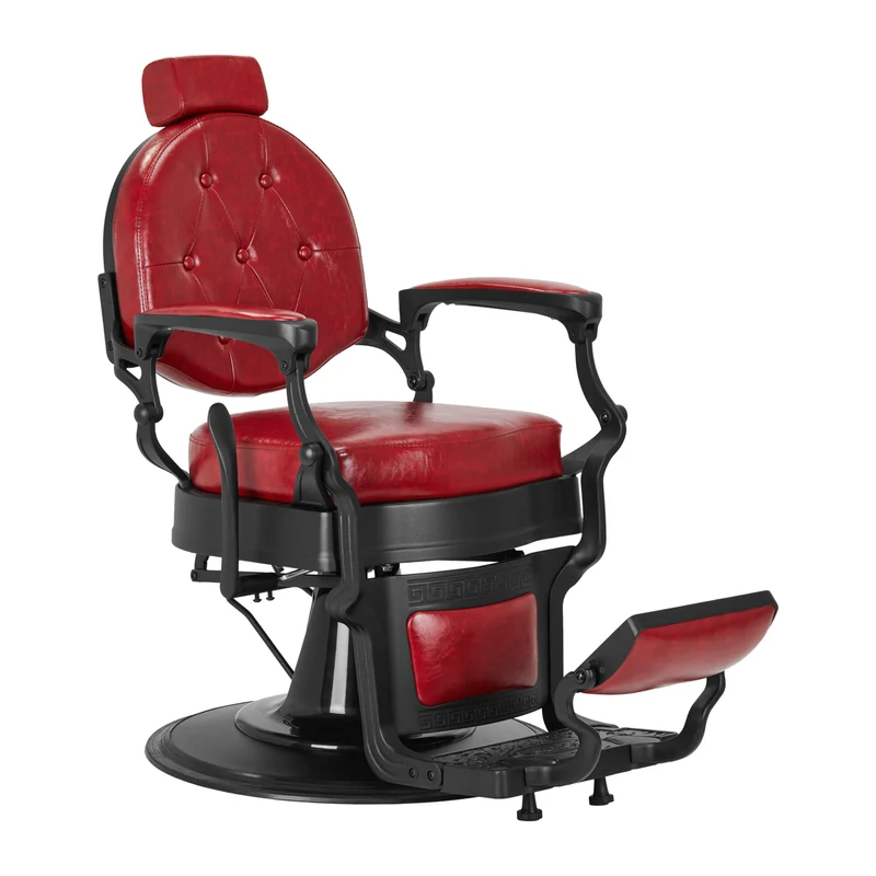 Gabbiano President Barber Chair Vintage Red – Professionele Hydraulische Kappersstoel – Oud Leer Look – Zwart Frame