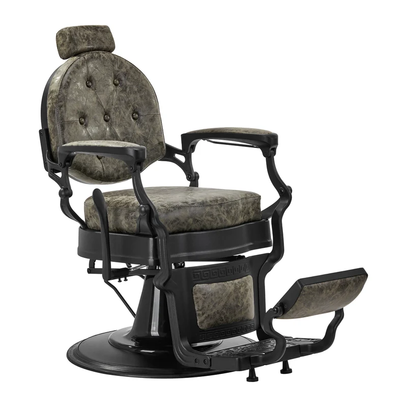 Gabbiano President Barber Chair Vintage Green – Professionele Hydraulische Kappersstoel – Oud Leer Look – Luxe Vintage Barbershop Design