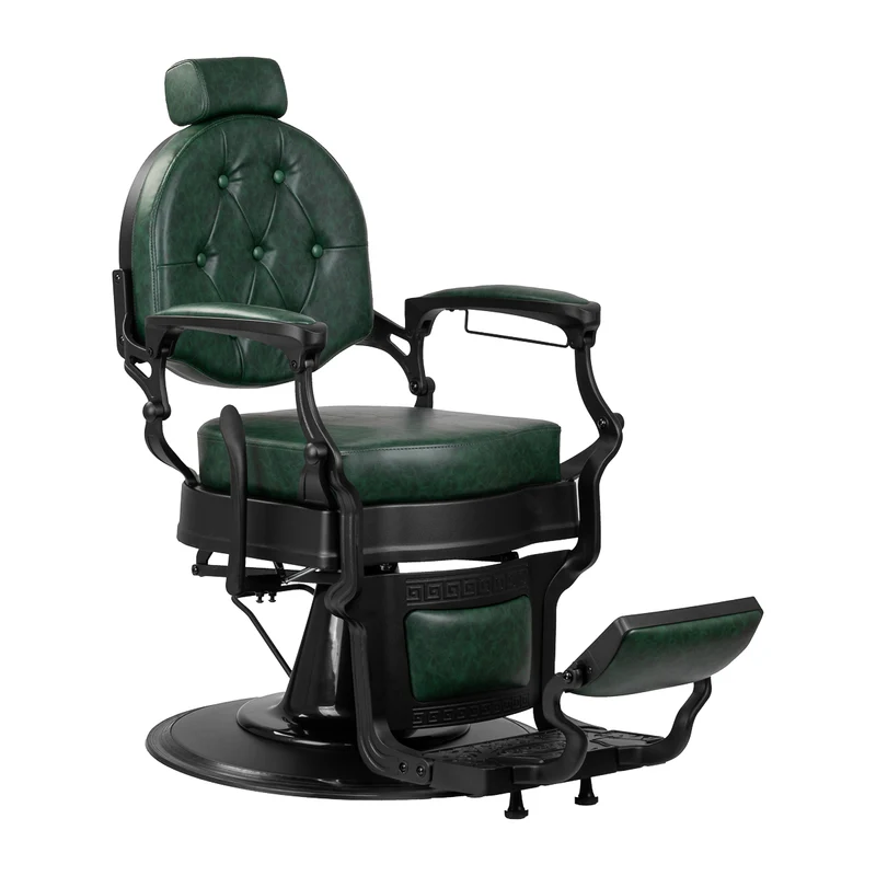 Gabbiano President Barber Chair Green – Professionele Hydraulische Kappersstoel met Zwart Frame – Luxe Vintage-Design voor Barbershops
