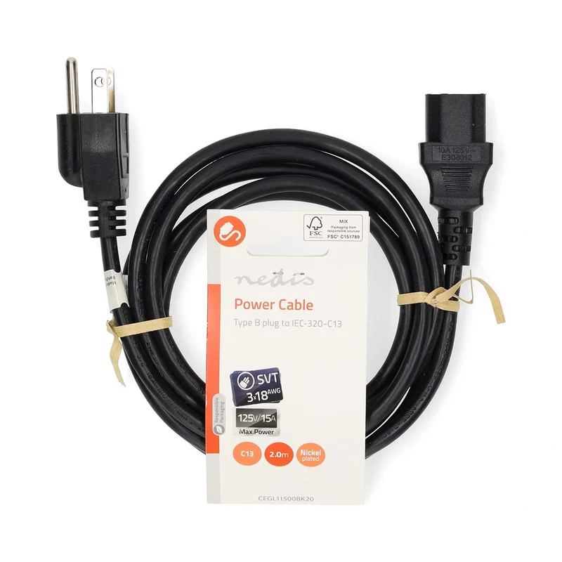 Stroomkabel USA Male - IEC-320-C13 - Recht