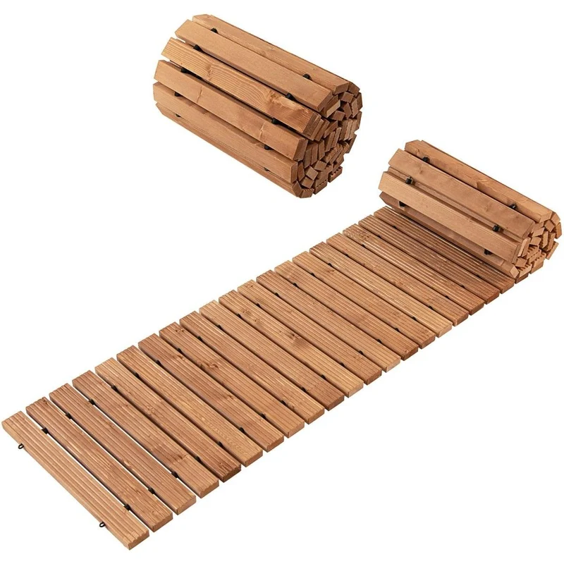 Trendmix Houten Oprolbaar Tuinpad 245×43 cm – Weerbestendig Antislip Buitenpad – Flexibel Looppad voor Tuin, Balkon, Binnenplaats, Camping of Strand – Rollend Tuinpad Zonder Montage
