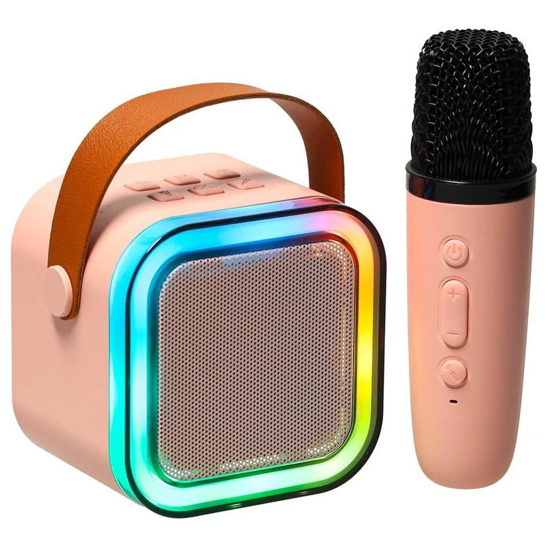Ikonka Karaoke Set met Microfoon – Bluetooth USB LED Luidspreker – Draagbare Muziekspeler – Roze Karaokeset