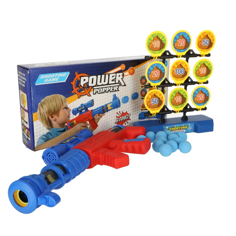 Doelschieten Arcadespel – Inclusief Geweer & 12 Zachte Ballen – Schietschijf met 9 Doelen – Rood/Blauw – Educatief Schietspel voor Kinderen 3+