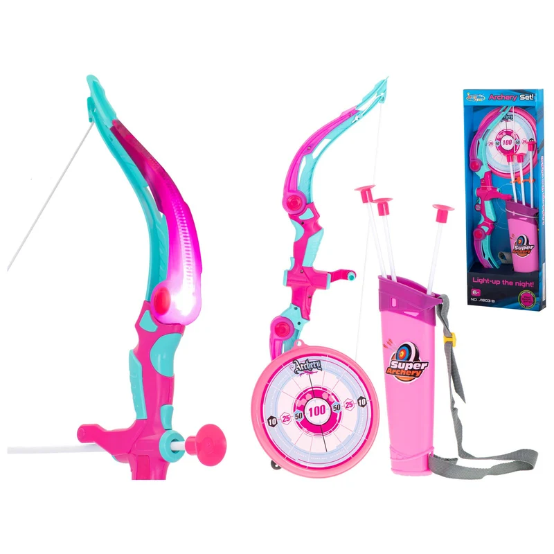 Pijl en Boog Set met Verlichting – Roze – 53 cm – Inclusief Schietschijf & 3 Veilige Pijlen – Kinder Boogschieten Speelgoed – Binnen & Buiten