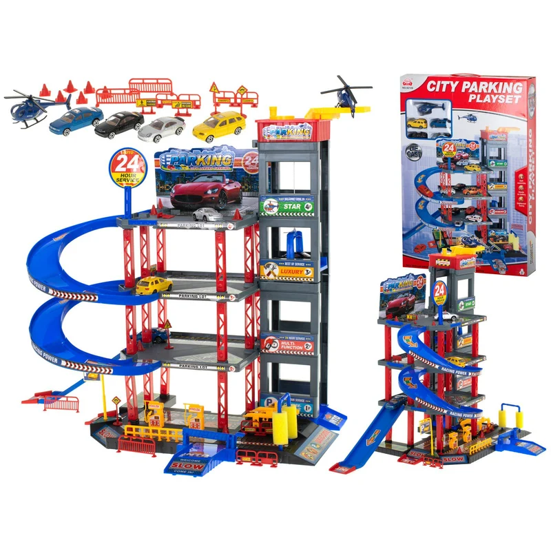 Speelgoedgarage City Parking met 4 verdiepingen - Inclusief 4 auto's en 1 helikopter