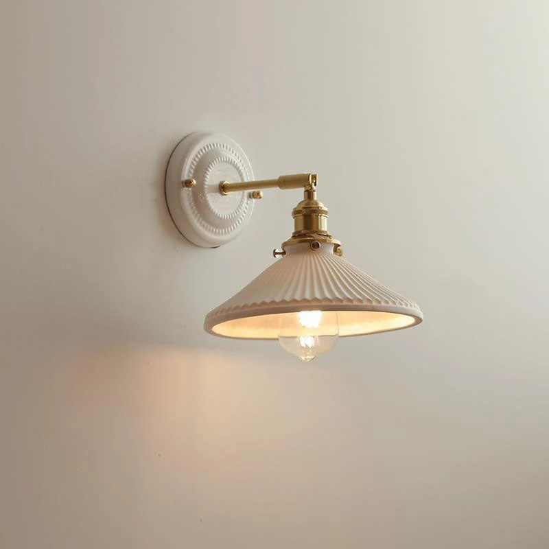 Wandlamp Vintage Plissé Kap Messing Arm Keramiek Slaapkamer Woonkamer Studeerkamer Sfeerverlichting Retro | Sansoti