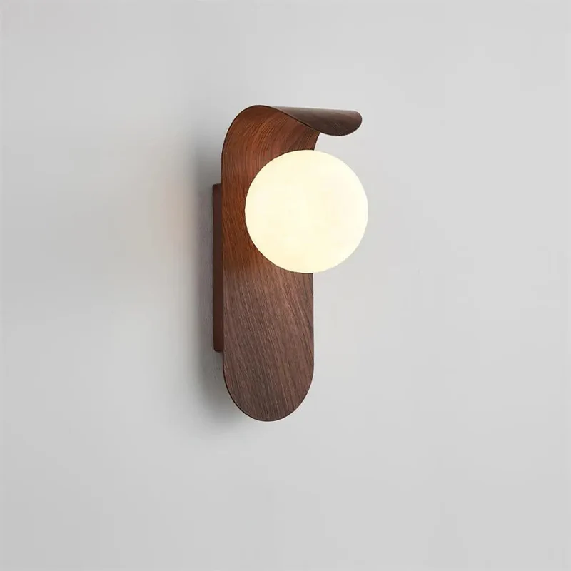 Wandlamp met Bol Kap G9 Fitting Walnoot Hout LED Verlichting Slaapkamer Gang Traphal Warm Licht Japandi Stijl | Sansoti