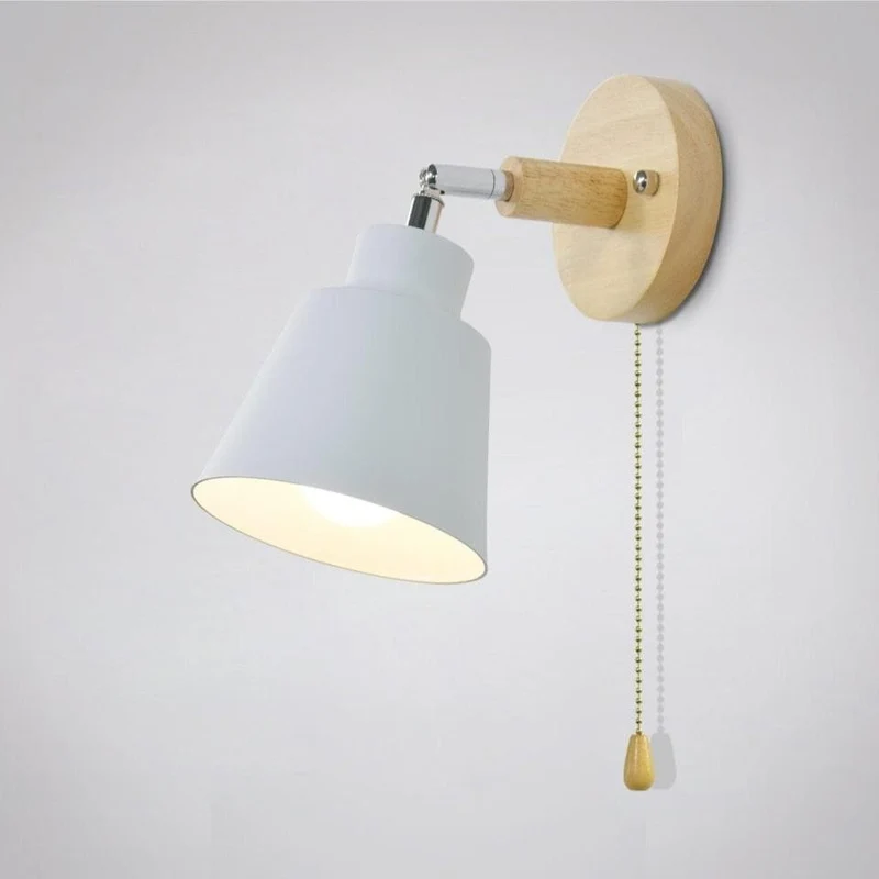 Verstelbare Wandlamp met Trekschakelaar Houten Basis Leeslicht Slaapkamer Nachtkastje Zwenkbaar 180° | Sansoti