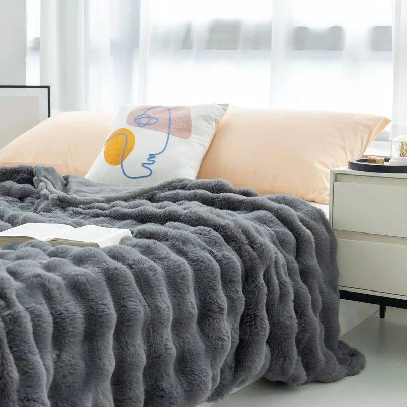 Teddy Fleece Plaid Polyester Tweezijdig Zacht Warm Bed Bank Woonkamer Slaapkamer Grijsbeige Roze Khaki | Sansoti