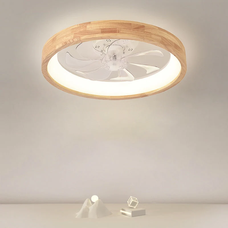 Plafondventilator met LED Verlichting Rond Massief Hout Dimbaar Japans Design voor Slaapkamer en Woonkamer | Sansoti