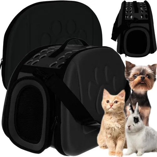 Transporttas Hond en Kat tot 6 kg – Opvouwbare Draagtas met Ventilatie – Schouderriem – Zwart