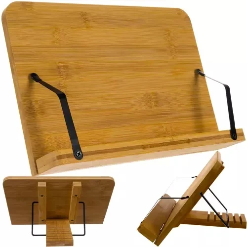 Boekensteun Bamboe – Duurzame Boekenstandaard & Tablet Houder – Houten Receptenboekhouder voor Keuken, Kantoor & Bureau