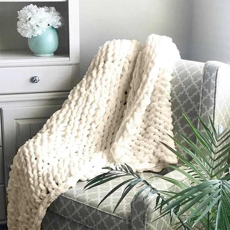 Chenille Gebreide Plaid Grof Gebreid Dikke Kabelstructuur Fleece Deken Zachte Woonplaid Bank Bed Decoratief | Sansoti