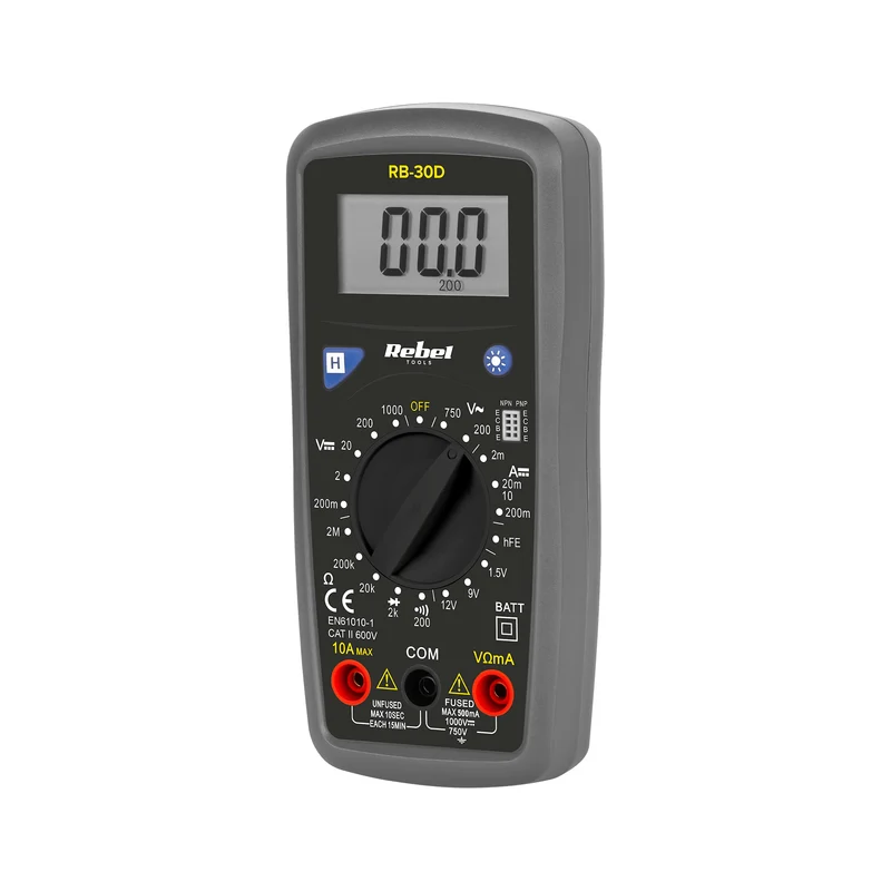 Digitale Multimeter Universeel – Spanningstester met Meetsnoeren – Voltmeter Ohmmeter – Rebel Tools RB-30D