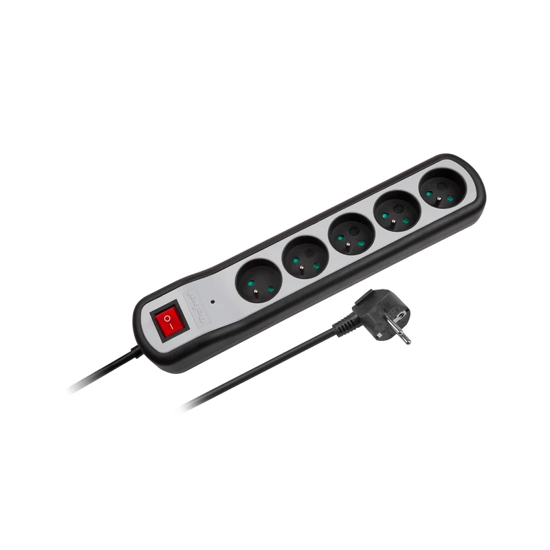 Verlengsnoer Stekkerdoos 5-voudig 5 Meter – Kinderbeveiliging – Overspanningsbeveiliging – 3×1,5 mm² – Type-E Penaarde