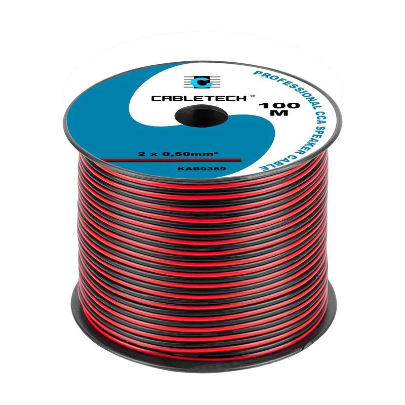 Cabletech speaker kabel luidsprekersnoer CCA rood / zwart 2x 0.5mm Haspel 100m