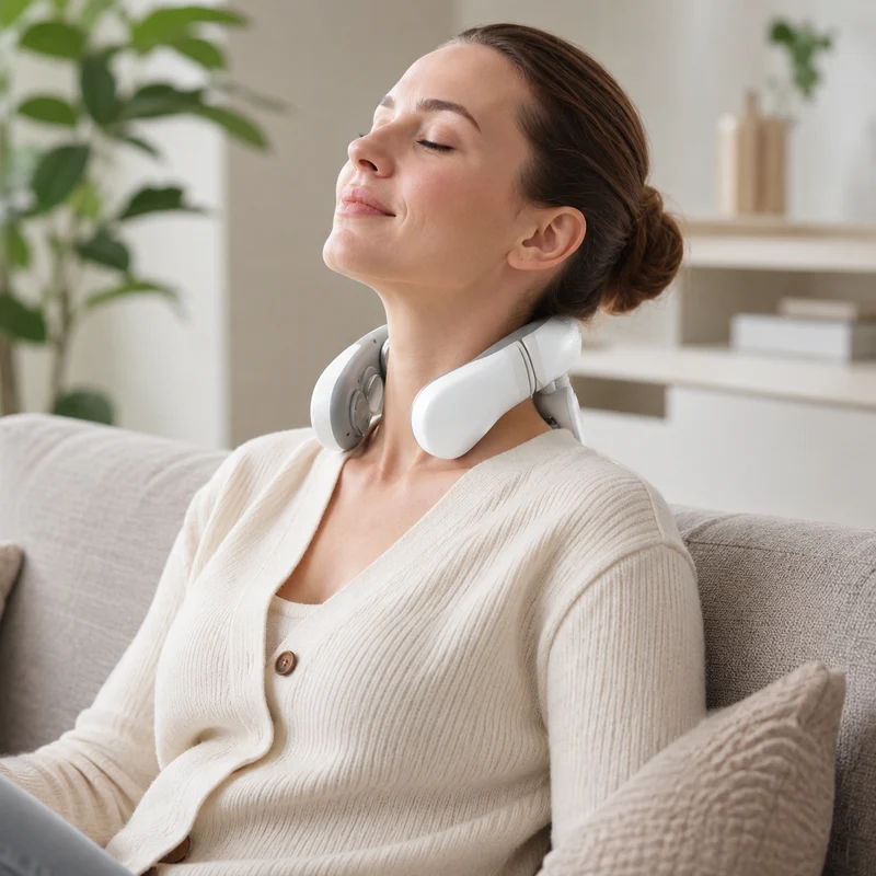 Elektrische Nekmassageapparaat met Warmtefunctie 9 Intensiteitsstanden Draadloos Pulstherapie Ontspanning | Sansoti