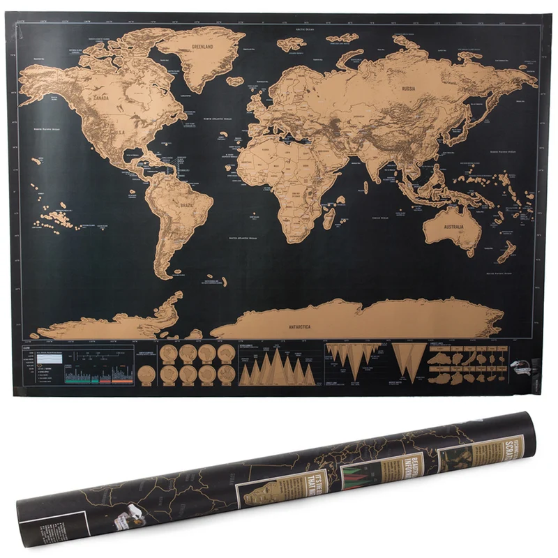 Scratch Map Deluxe XL – Kras Wereldkaart 82,5 x 59,4 cm – Reiskaart – Krasbare Wereldkaart – Inclusief Cadeaukoker – Educatief & Decoratief