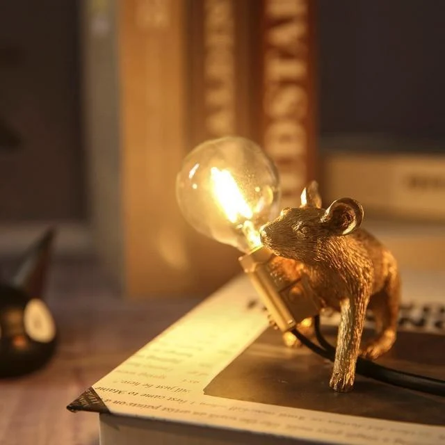 Tafellamp Muis met LED-verlichting Hars Decoratief Sculptuur Woonkamer Slaapkamer Nachtkastje Goud Wit | Sansoti