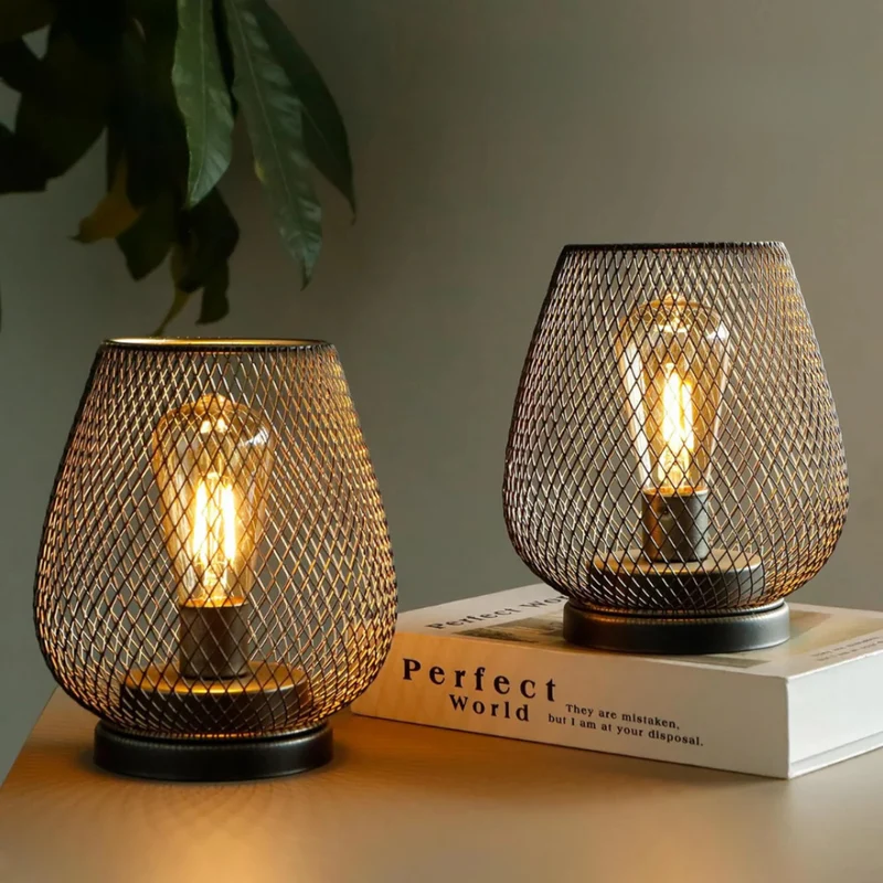 Draadloze LED Tafellamp Lantaarn Metaal 17cm Warm Licht op Batterij Binnen Buiten Sfeerlicht Sfeerverlichting | Sansoti