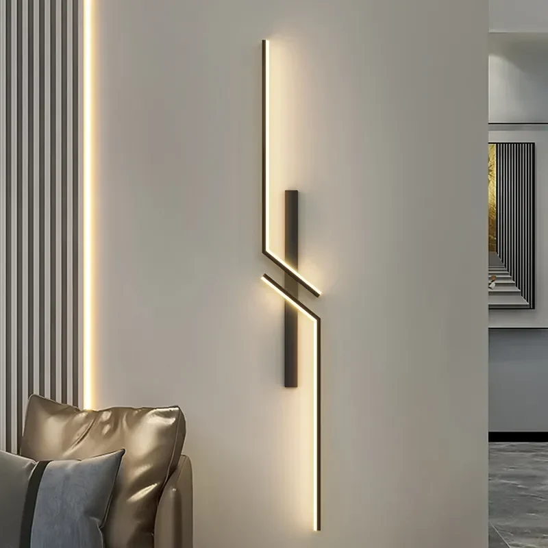 Geometrische LED Wandlamp Zwart 60-100cm Modern Design Woonkamer Slaapkamer Hal Sfeerverlichting Warm Wit | Sansoti