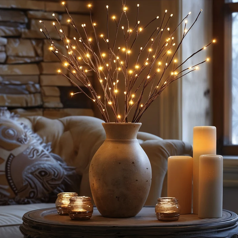Verlichte Wilgentakken 77cm LED Batterij Tafellamp Vaas Decoratie Warm Wit Licht Woonkamer Slaapkamer | Sansoti