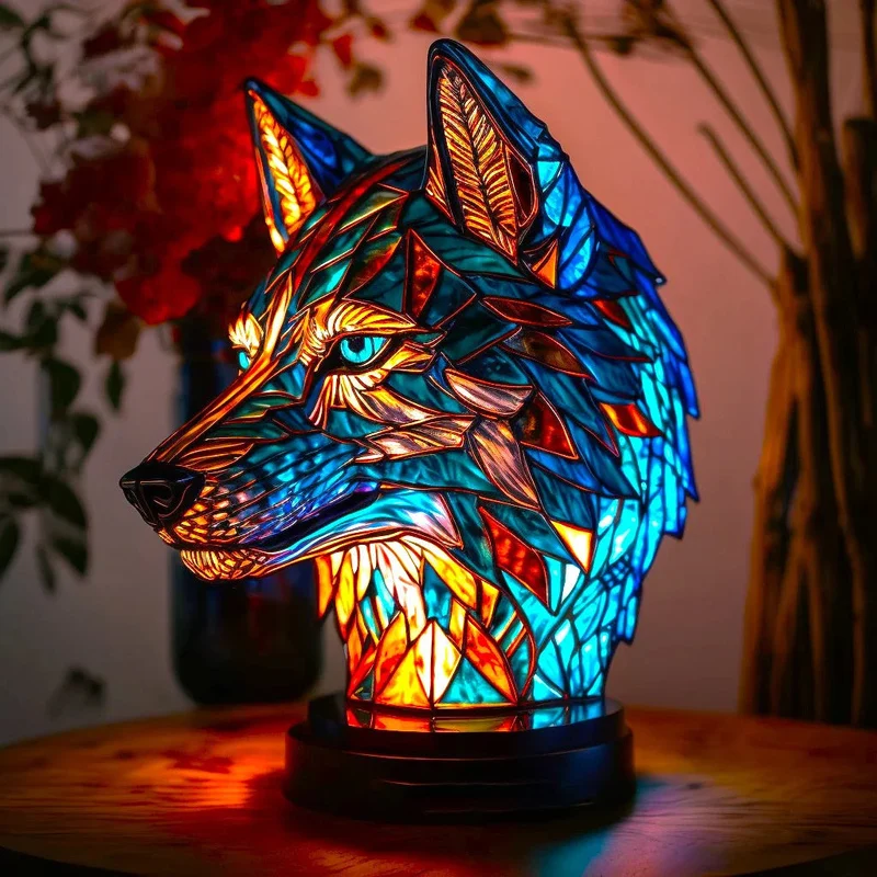 Decoratieve Tafelverlichting met Gekleurd Glasmozaïek – Wolf, Schildpad, Leeuw, Olifant – Sfeervolle Tafellamp 15cm | Sansoti