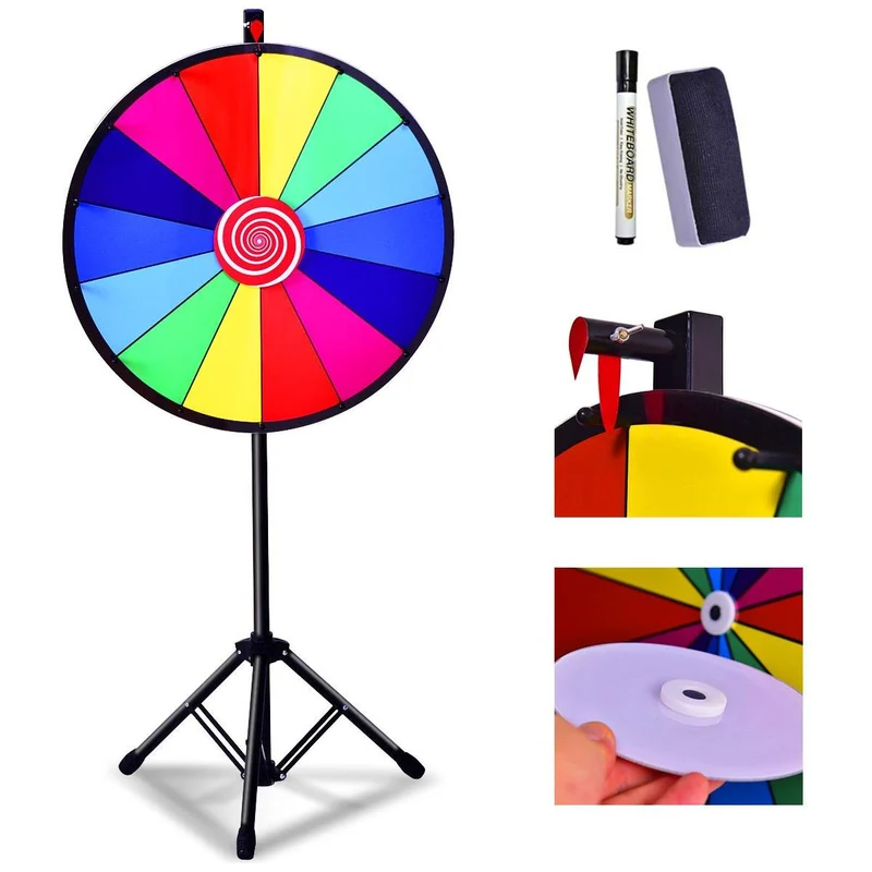 Trendmix Rad van Fortuin – Draairad Met Tripod – 14 Schrijfvakken – Gezelschapsspel & Loterijspel – Ø 60 cm – Verstelbare Hoogte 111–157 cm