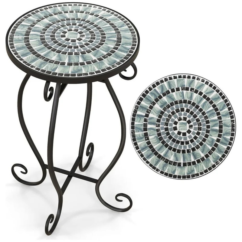 Trendmix Mozaïek Bijzettafel 30×30×50 cm – Zwart – Keramisch Tafelblad – Weerbestendig – Binnen & Buiten