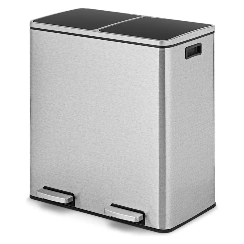 Trendmix Prullenbak 60 Liter met 2 Vakken – Dubbele RVS Pedaalemmer 2 x 30L