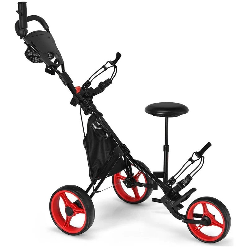 Trendmix Golftrolley 3 Wielen – Opvouwbare Golf Trolley met Zitje & Parapluhouder