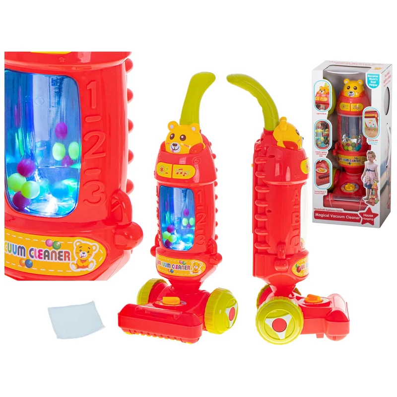 Ikonka Interactieve Kinderstofzuiger 46 cm – Speelgoedstofzuiger met Licht & Geluid – Verticale Kinderschoonmaak – Framboos