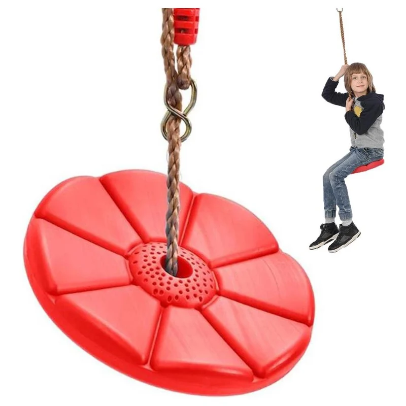 Ronde Tuinschommel voor Kinderen – Kunststof Schotel Schommel – Rood – 75kg – Verstelbare Touwen – Voor Binnen & Buiten