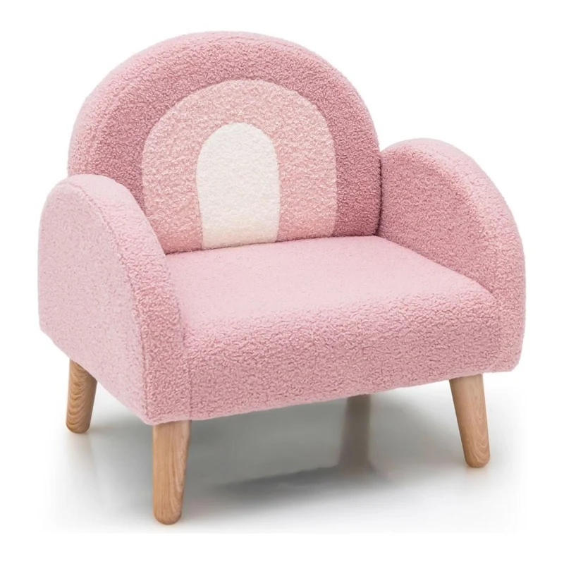 Trendmix Kinderfauteuil Teddy Roze – Regenboogdesign – Fauteuil Kind 3-5 Jaar – Ergonomisch & Zacht – 51 × 42 × 51 cm