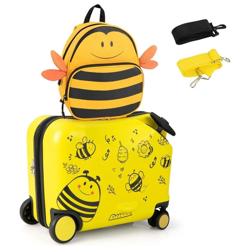 Trendmix Kinderkoffer met Wielen & Rugzak – 2-delige Ride On Kofferset – Bij Geel