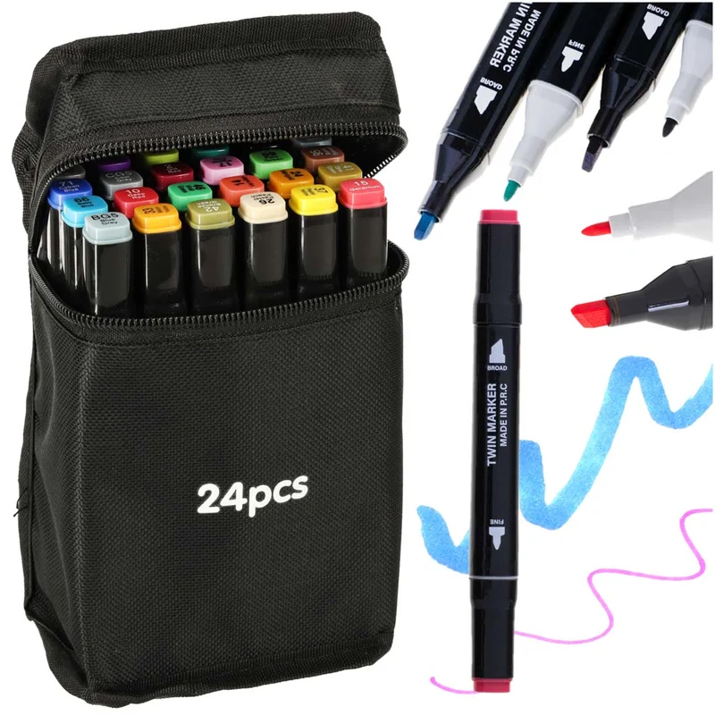 24 Alcohol Markers Dubbelzijdig – Twinmarkers met Brede & Fijne Punt