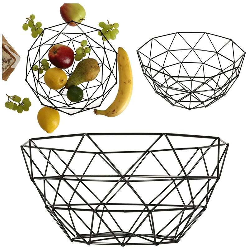 Ikonka Aluminium Fruitschaal 26 cm Zwart – Ronde Fruitmand – Opengewerkt Design – Moderne Keukenschaal