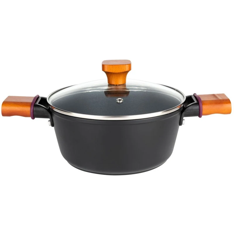 Florina Natura Line kookpan met 3-laags keramische coating en glazen deksel 24cm 3,9L mat zwart / bruin