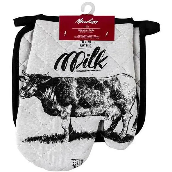 Miss Lucy Milk ovenhandschoen en pan lap set van 2 stuks 18 x 25 cm