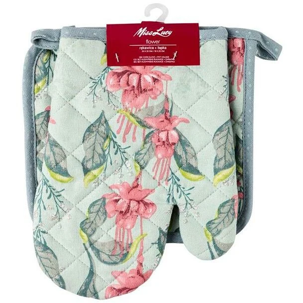 Miss Lucy Flower ovenhandschoen en pan lap set van 2 stuks 18 x 25 cm