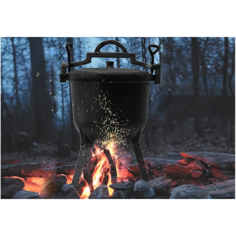 Meyerhoff Outdoor Dutch Oven 8 L – Gietijzeren Heksenketel met Deksel & Afneembare Poten – Voor Kampvuur of Open Vuur – Zwart