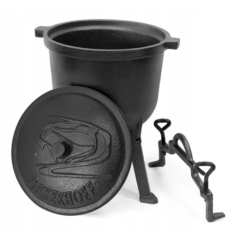 Meyerhoff Dutch Oven 15L – Gietijzeren Heksenketel met Afneembare Poten – Outdoor Pan voor Kampvuur of Open Vuur – Veilig Ventilerend Deksel – Zwart