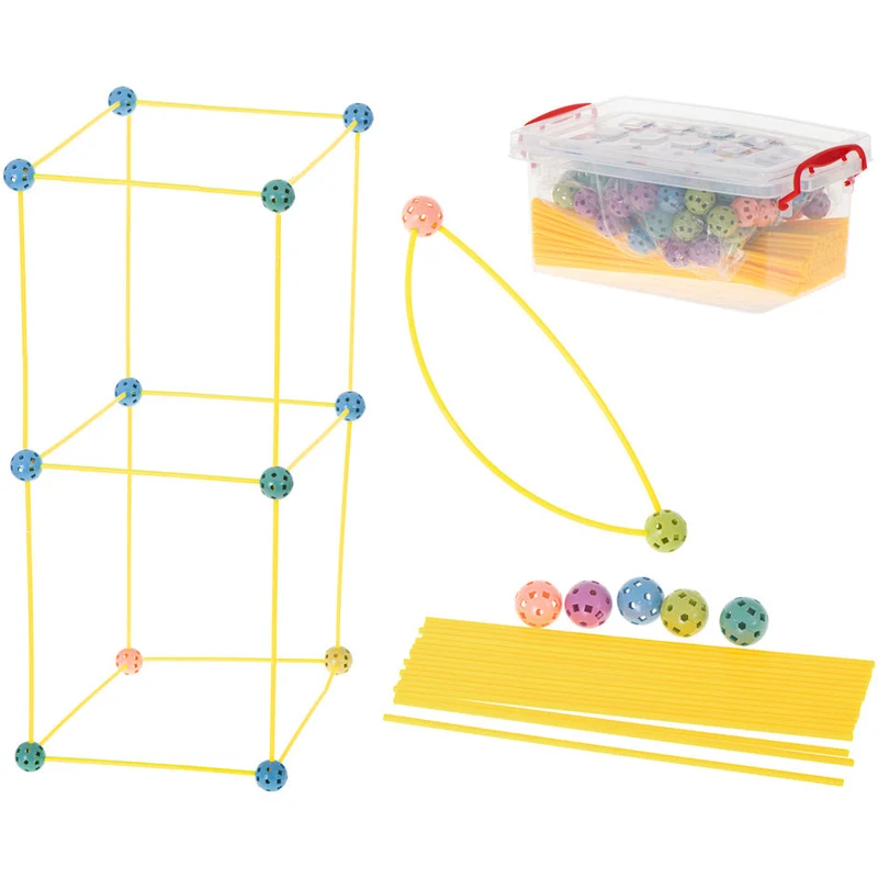 Geometrische Constructie XL Set – 320-delig Bouwrietjes Speelset – Creatieve Bouwset met Connectoren – Inclusief Opbergbox – Educatief Constructiespeelgoed