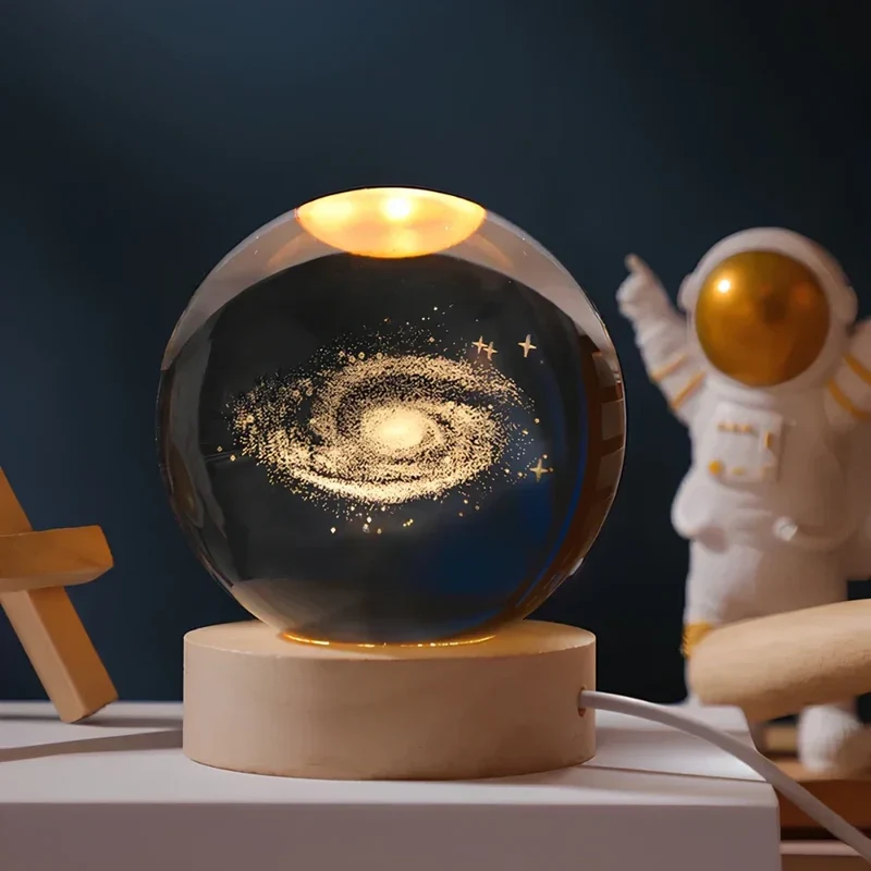 Kristallen Bol Lamp met Gekleurde LED Verlichting | Decoratieve Sfeerverlichting voor Woonkamer en Slaapkamer | Sansoti