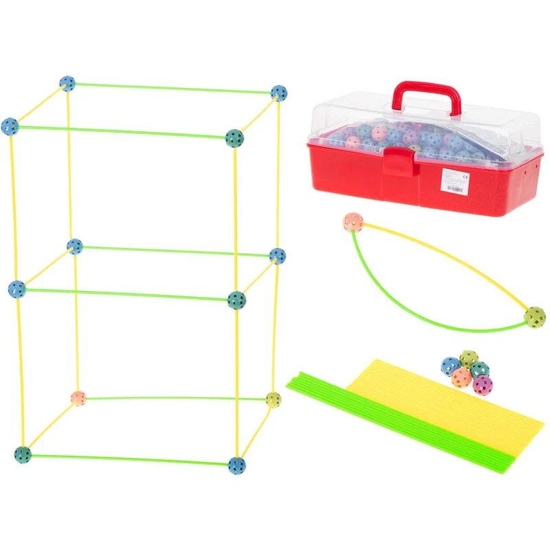 Geometrische Constructie XXL Set 480-delig – Bouwrietjes met Verbindingsstukken – Educatief STEM Speelgoed voor Kinderen – Inclusief Opbergbox