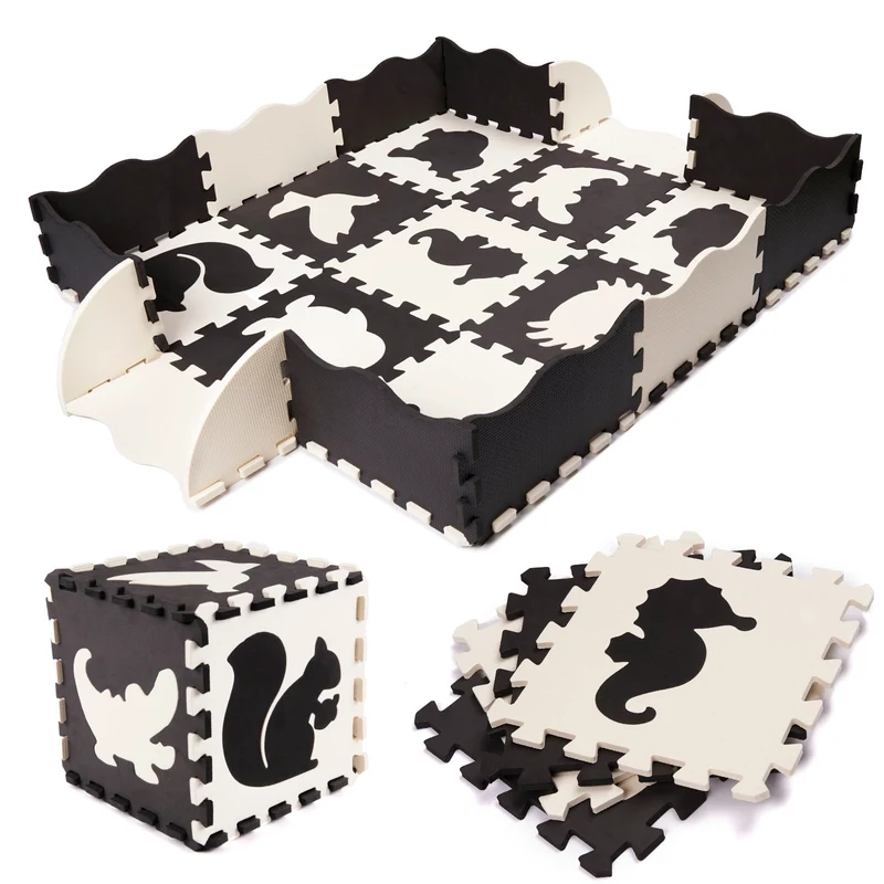 Foam Puzzelmat 25-delig – Zwart/Wit – Speelkleed voor Baby’s en Kinderen – EVA Foam Speeltegels met Rand – Waterdicht & Antislip