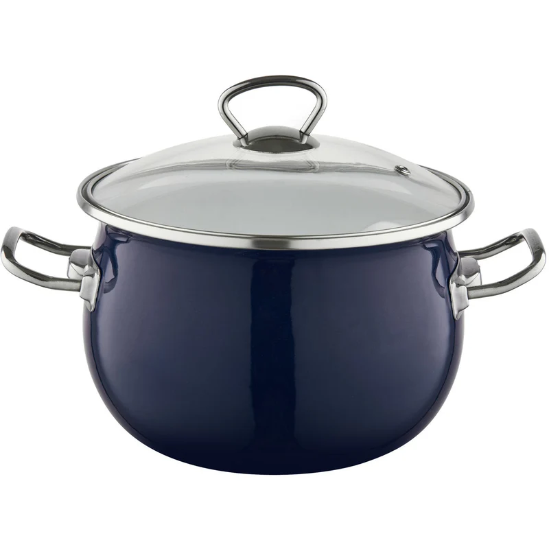 Emalia Berry kookpan – 22 cm – 4,25 L – Marineblauw/Crème – Geëmailleerd staal – Inclusief glazen deksel