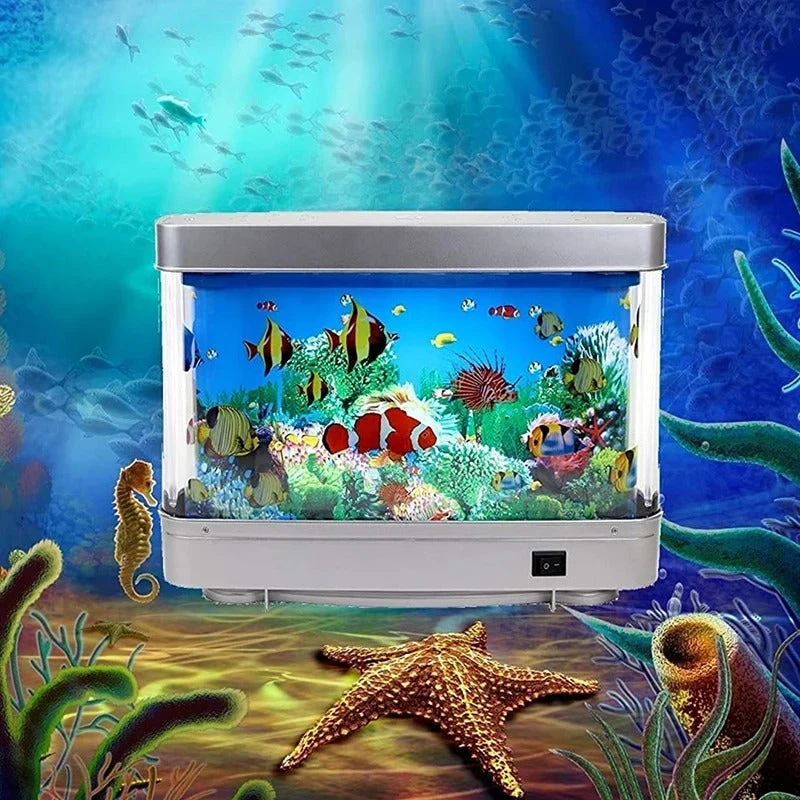 Retro Aquariumlamp met Bewegende Vissen – Rustgevende Sfeerverlichting voor Woonkamer, Kantoor, Kinderkamer | Geen Onderhoud Nodig | Nostalgische LED-lamp | Sansoti
