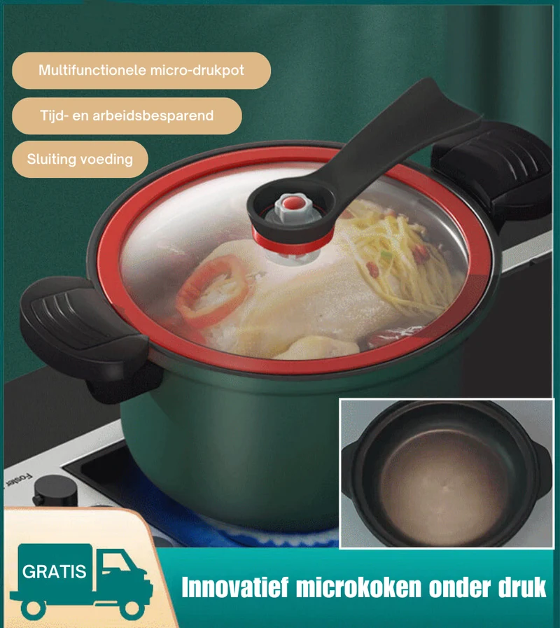 Snelkookpan met Anti-aanbaklaag – Gezond & Snel Koken – Snelkookfunctie & Langzaam Koken – Voedingsstoffen Behouden – 3,5L Capaciteit – Verkrijgbaar in Groen, Rood en Geel | Sansoti